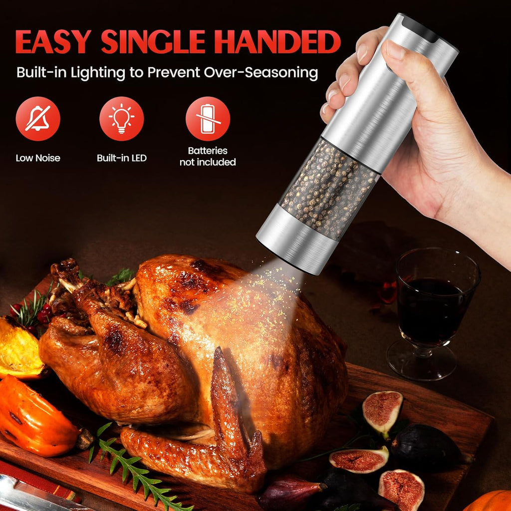 Skiennix Electric Salt and Pepper Grinder - Automatic Battery-Powered Mill with Adjustable Coarseness & LED | Ideal Kitchen Essential for New Home