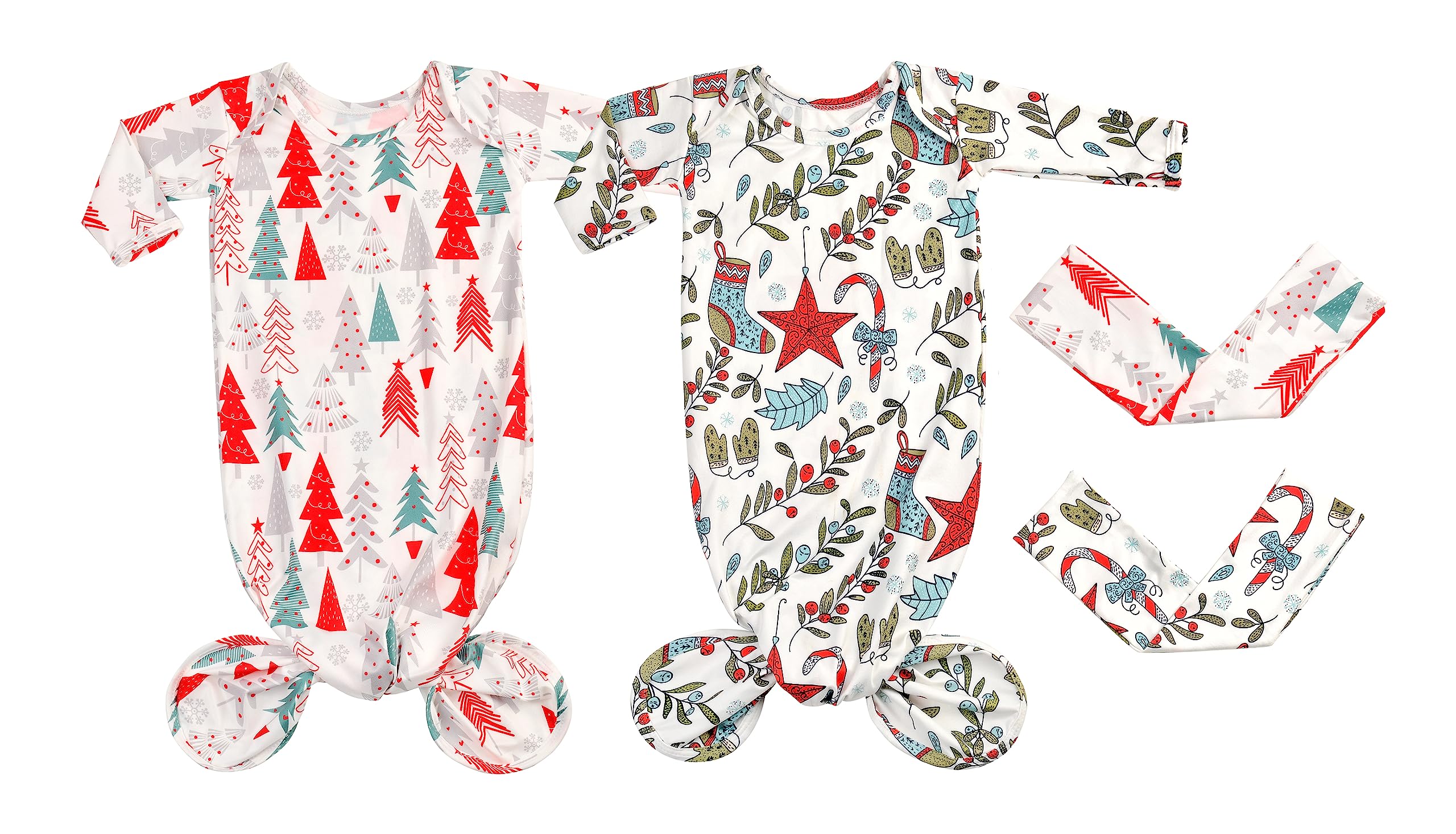 Giggle Angel Newborn Baby Sleeper Knotted Gown Baby Girl Boy Coming Home Outfits 2-Piece and Hat Set 0-3 Months (Leaf)