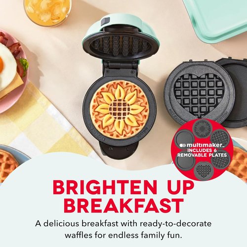 Dash MultiMaker® Mini Maker System - Compact Waffle Maker with Removable Griddle Plates - Aqua