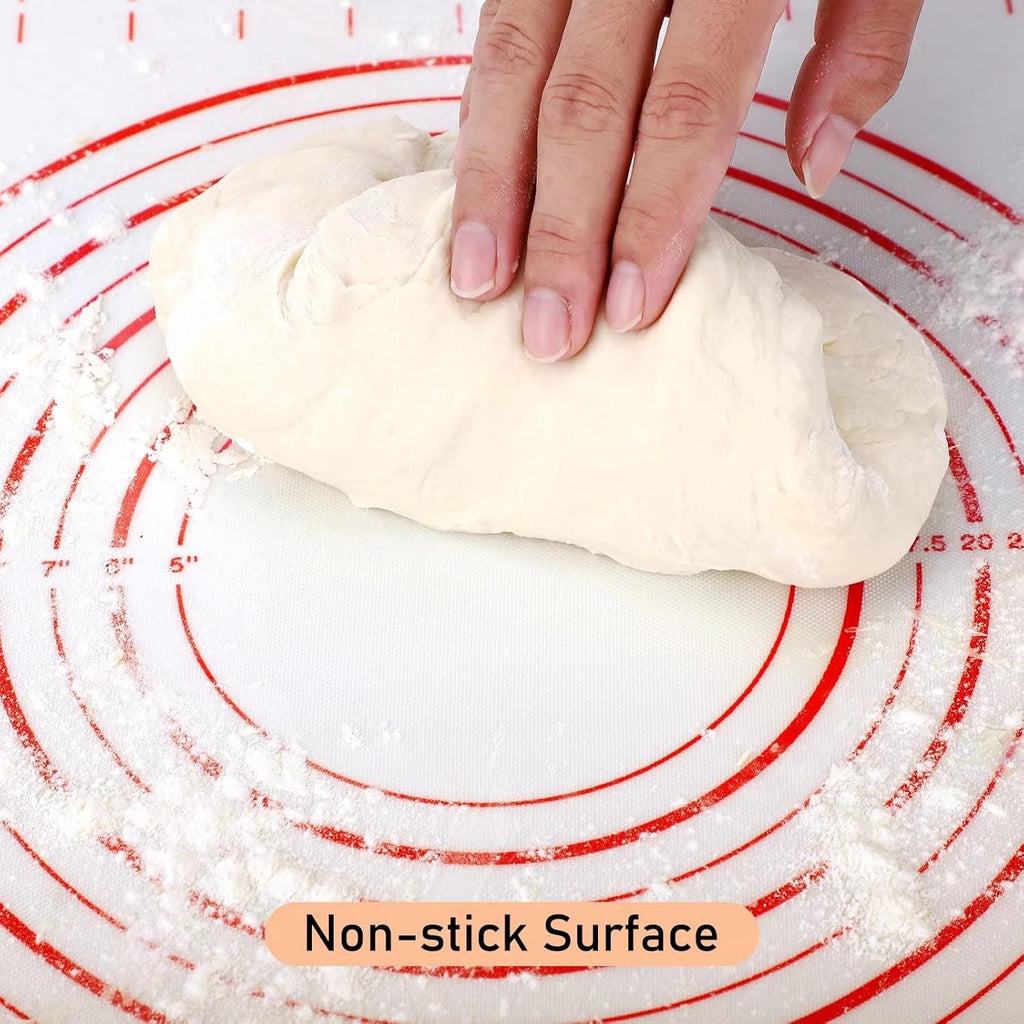 Skiennix Extra Large Silicone Pastry Mat - Baking Mat with Measurements for Fondant, Dough & Cookies | 24" x 32", Red