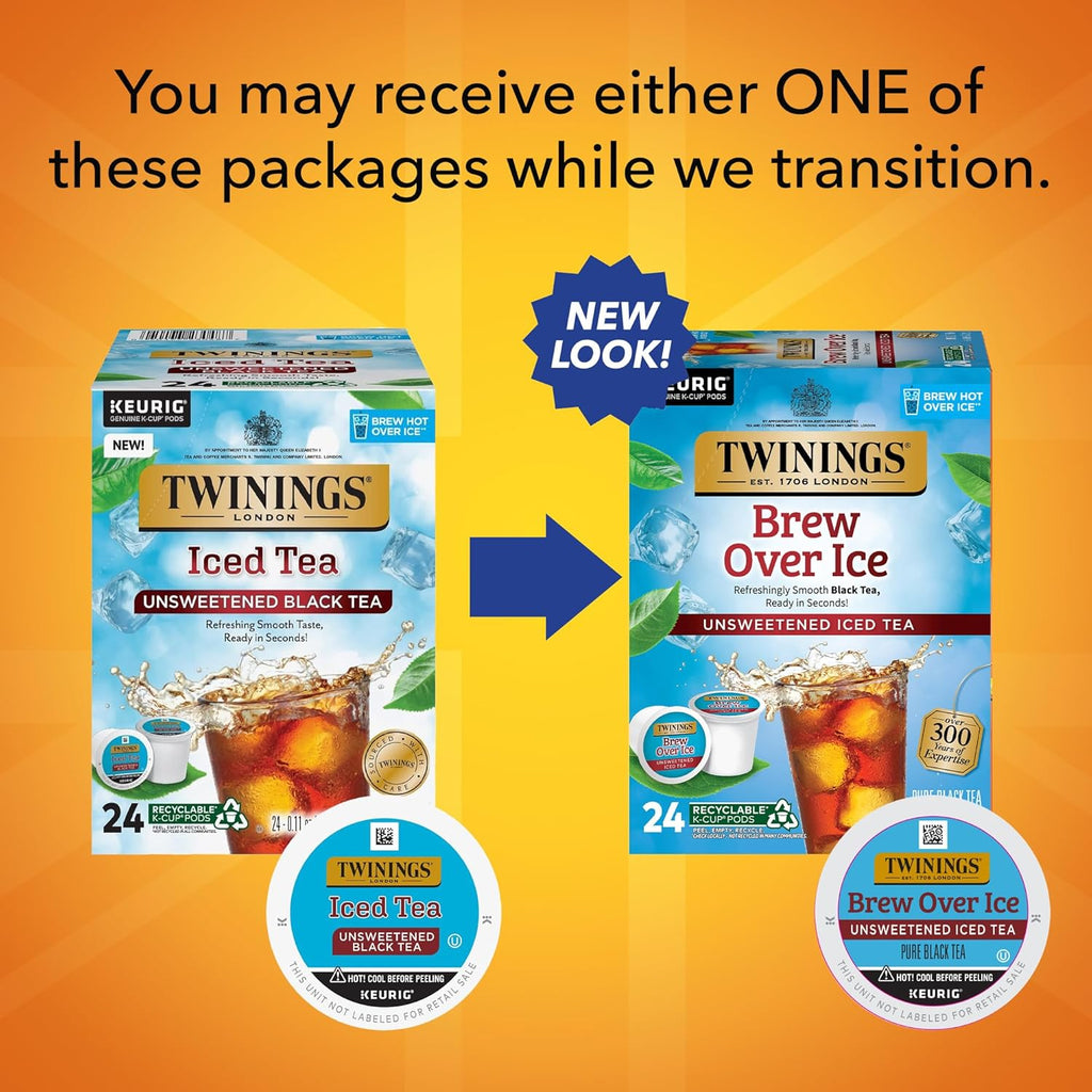 Twinings Brew Over Ice Unsweetened Black Iced Tea K-Cup Pods - Refreshing & Smooth, 24 Count