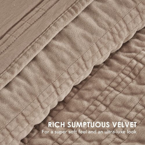 Evergrace King Size Quilt Set - Luxury Ultra Soft Ruched Bedding with 2 Shams | Lightweight Vintage Textured Coverlet in Khaki Tan