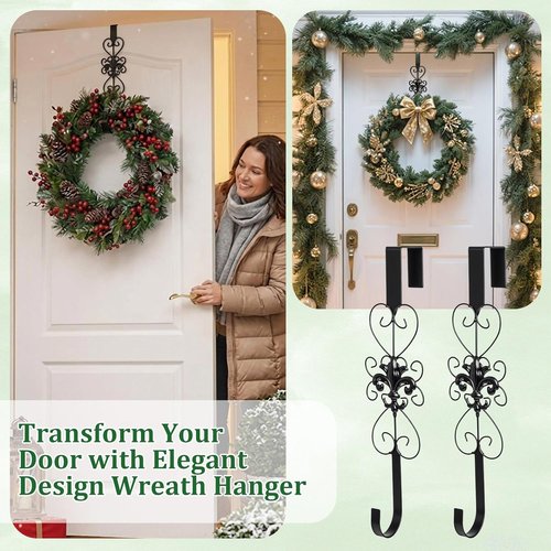 Heavy Duty Metal Wreath Hanger by [Brand Name] - Elegant 15.5 Inch Design for Indoor/Outdoor Decor | Black