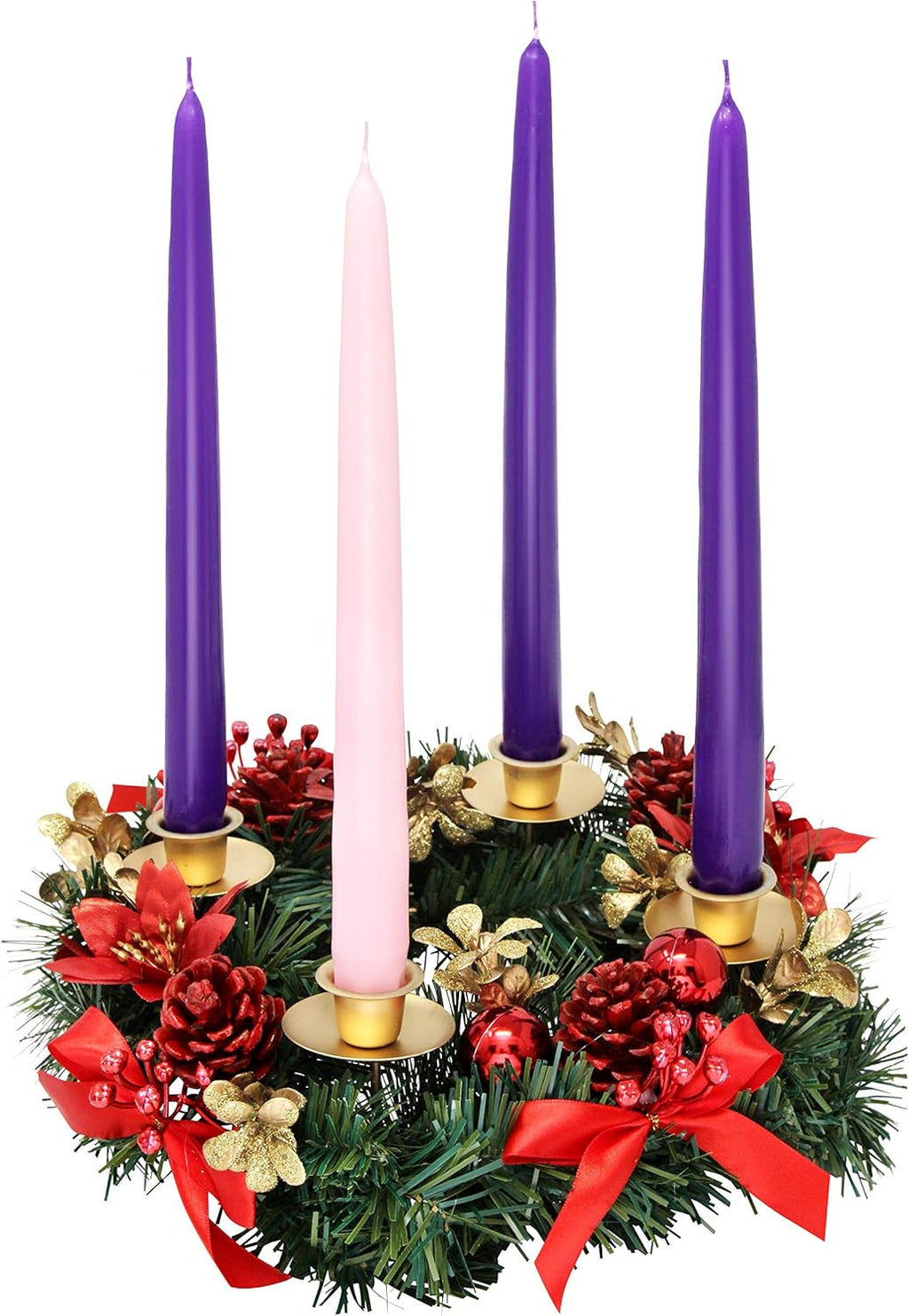 Regine Switzerland Christmas Advent Wreath - Red Berry Centerpiece Decor with Advent Candles