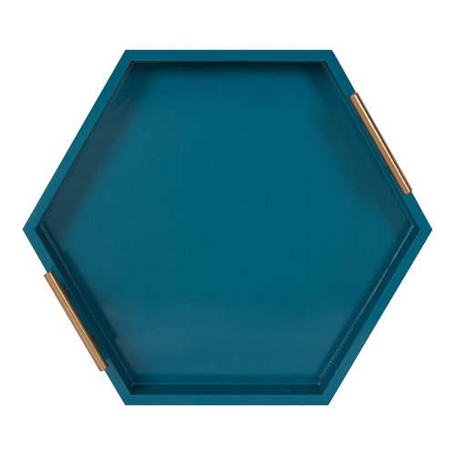 Kate and Laurel Lipton Modern Hexagon Tray, 18 x 18, Teal, Midcentury Decorative Serving Tray for Storage and Display