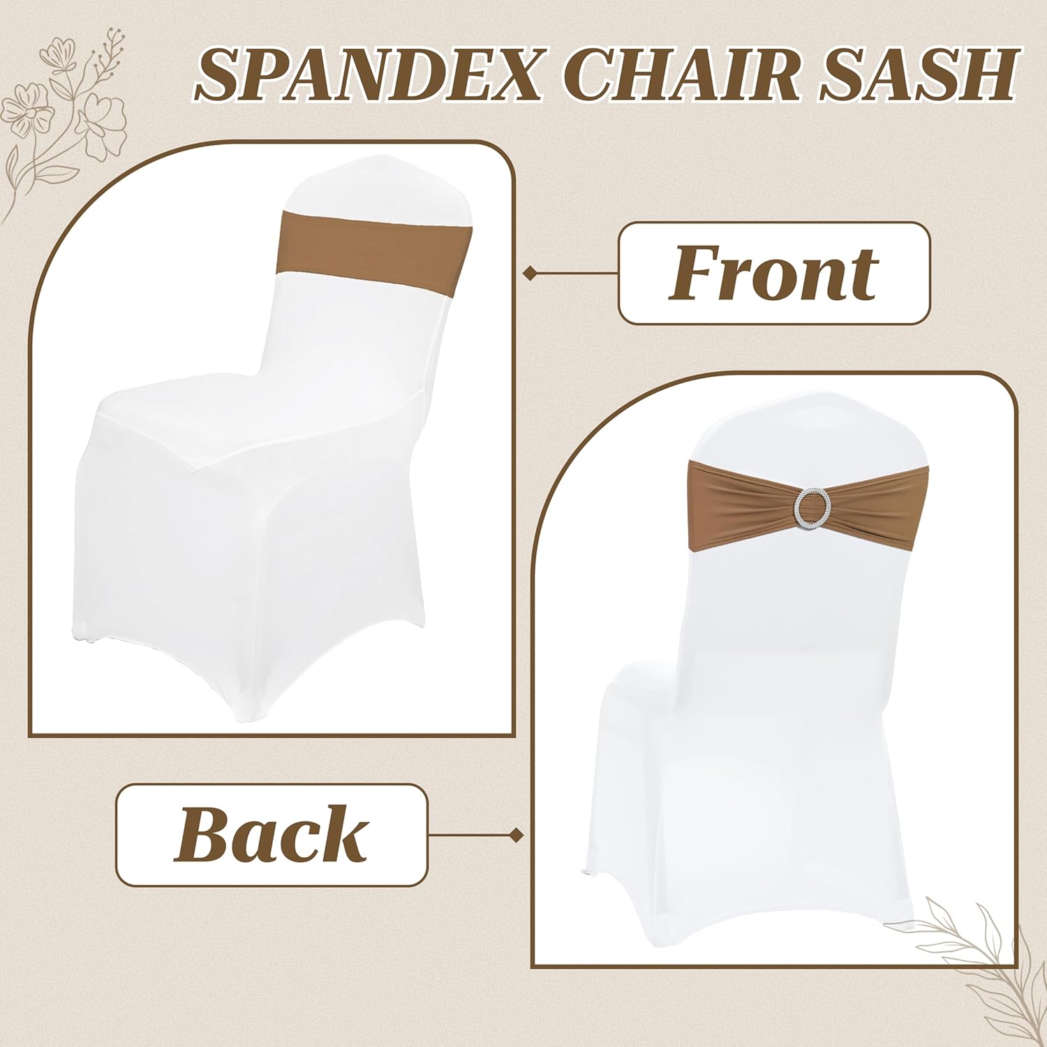 MDS Premium Spandex Chair Sashes - Pack of 10 Stretch Covers with Buckle Slider | Mocha for Weddings & Events