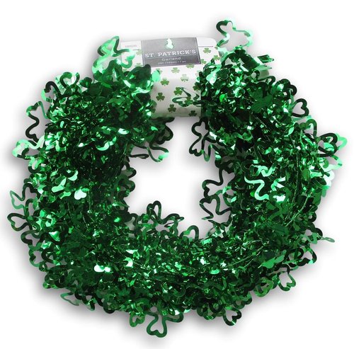 St. Patrick's Day Green Mini Shamrock Tinsel Design Wire Garland - 25 Feet Long