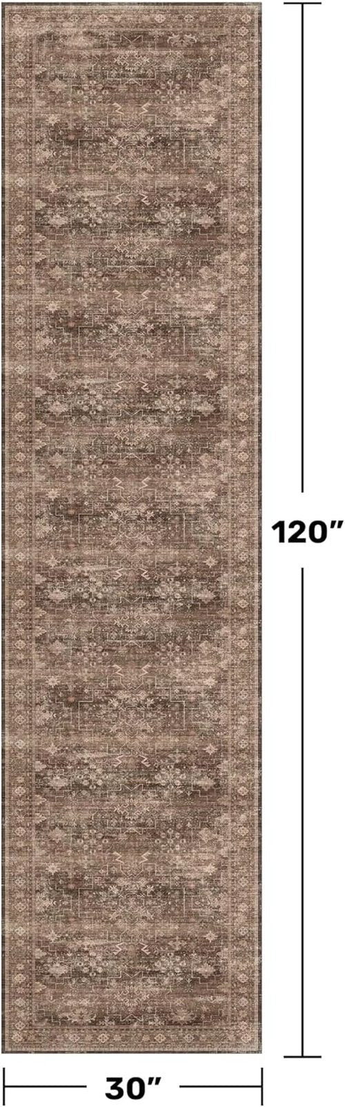 Brown 10ft Long Kitchen Runner Rug | Washable Non-Slip Boho Vintage Indoor Rug 2'6"x10'
