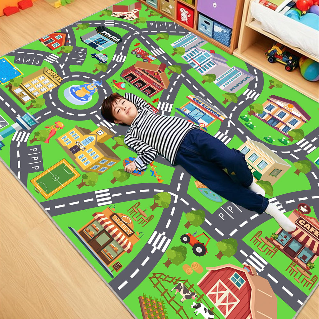 OHDS Kids Room Rug - Soft & Non-Slip 5x7 Ft Town Car Rug City Map Play Mat, Childrens Road Catpet Washable Rug for Classroom Nursery Bedroom Boys