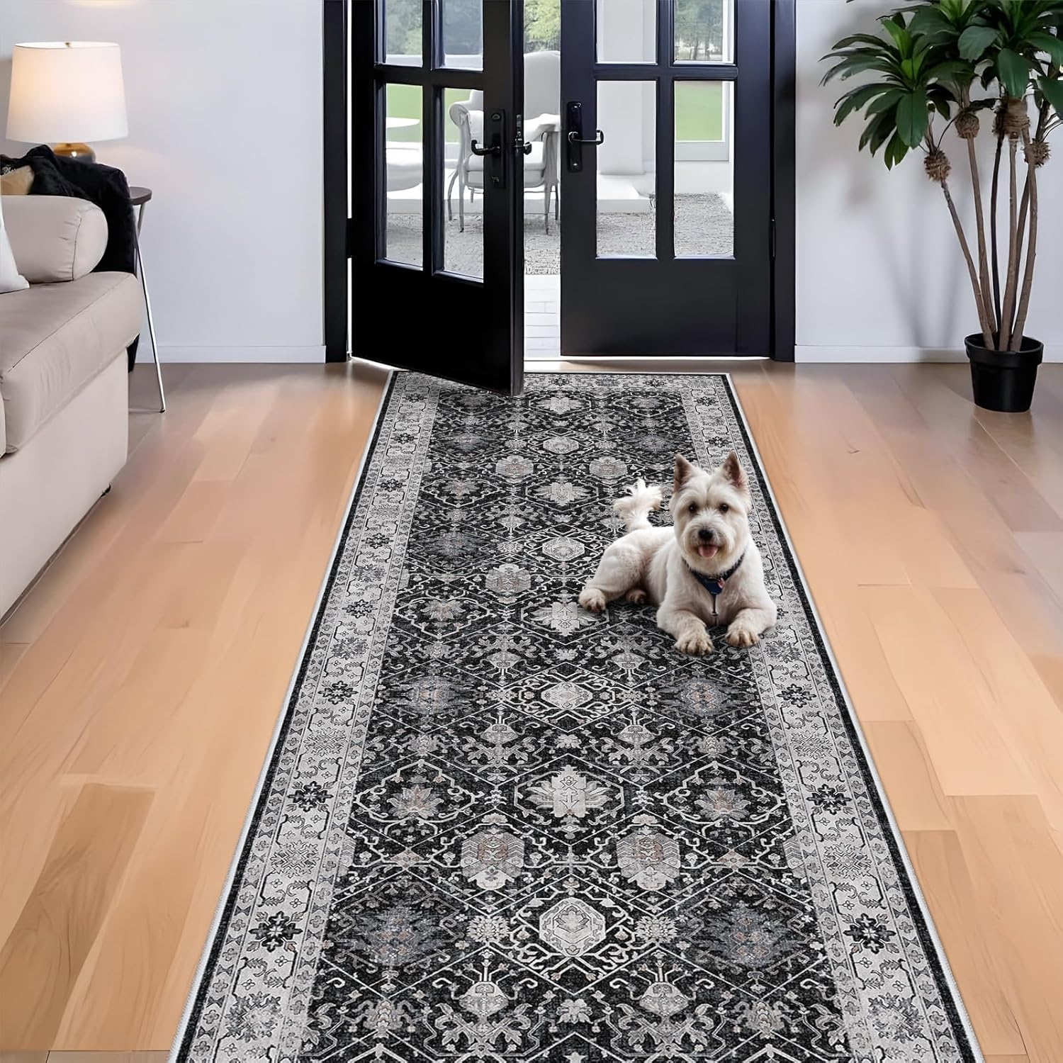 Skiennix 4x10 Washable Hallway Runner Rug - Ultra Soft, Stain Resistant, Low Pile Carpet for Entryway | Black