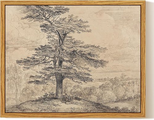 InSimSea Framed Canvas Wall Art - Rustic Tree Sketch Painting for Living Room | 10x8 in, Beige Tones