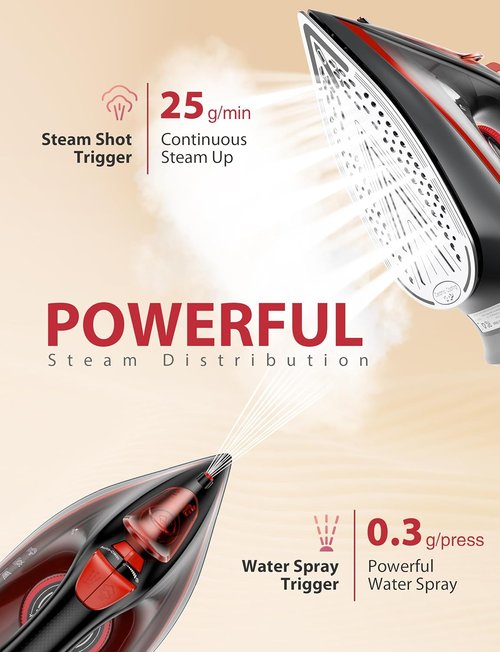 Home Steam 1500W Blue Steam Iron - Vertical Steamer with 350ml Leak-Proof Tank & Auto-Off Safety