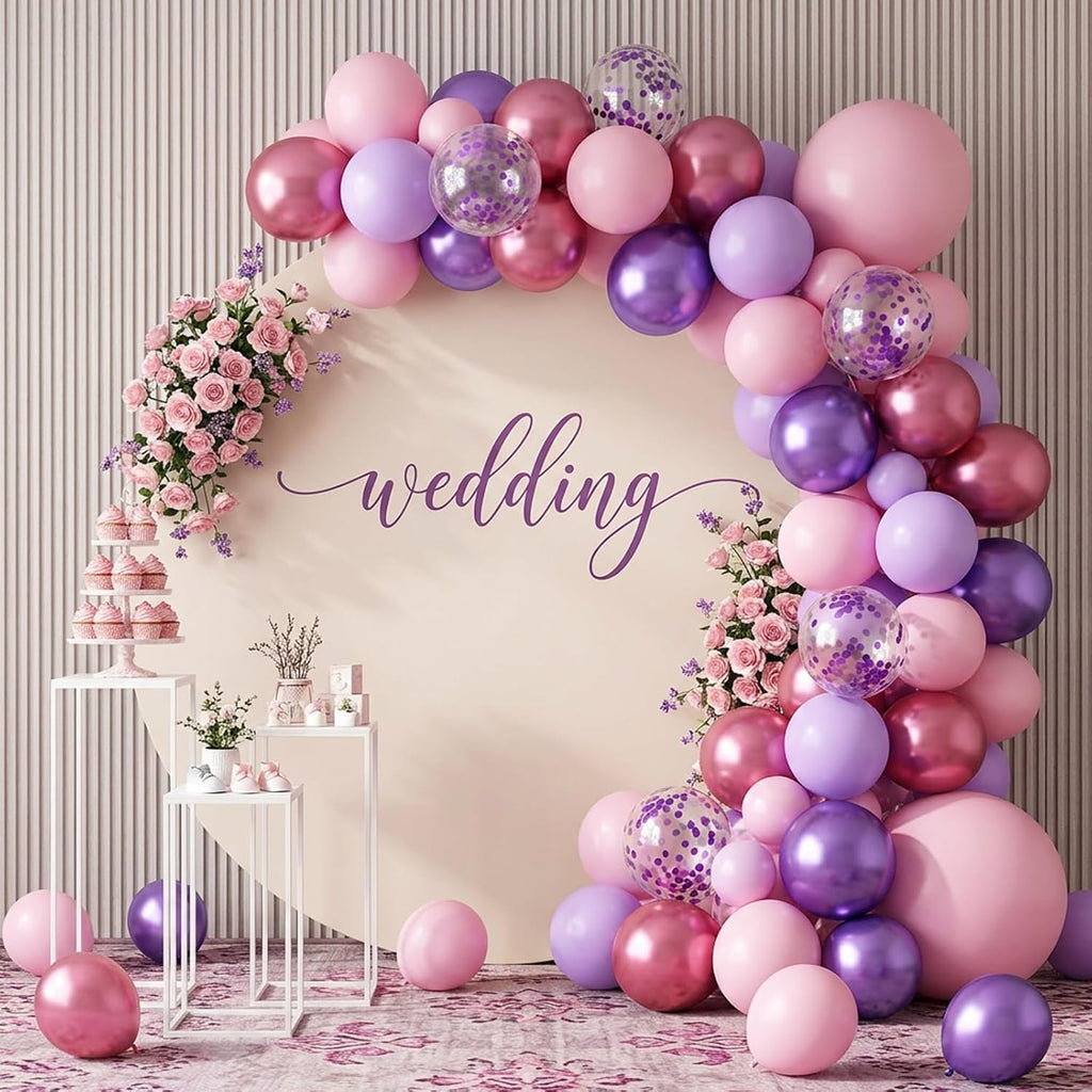 RUBFAC Balloon Garland Arch Kit - 129pcs Latex Balloons in Pink & Purple | Perfect for Birthdays & Weddings