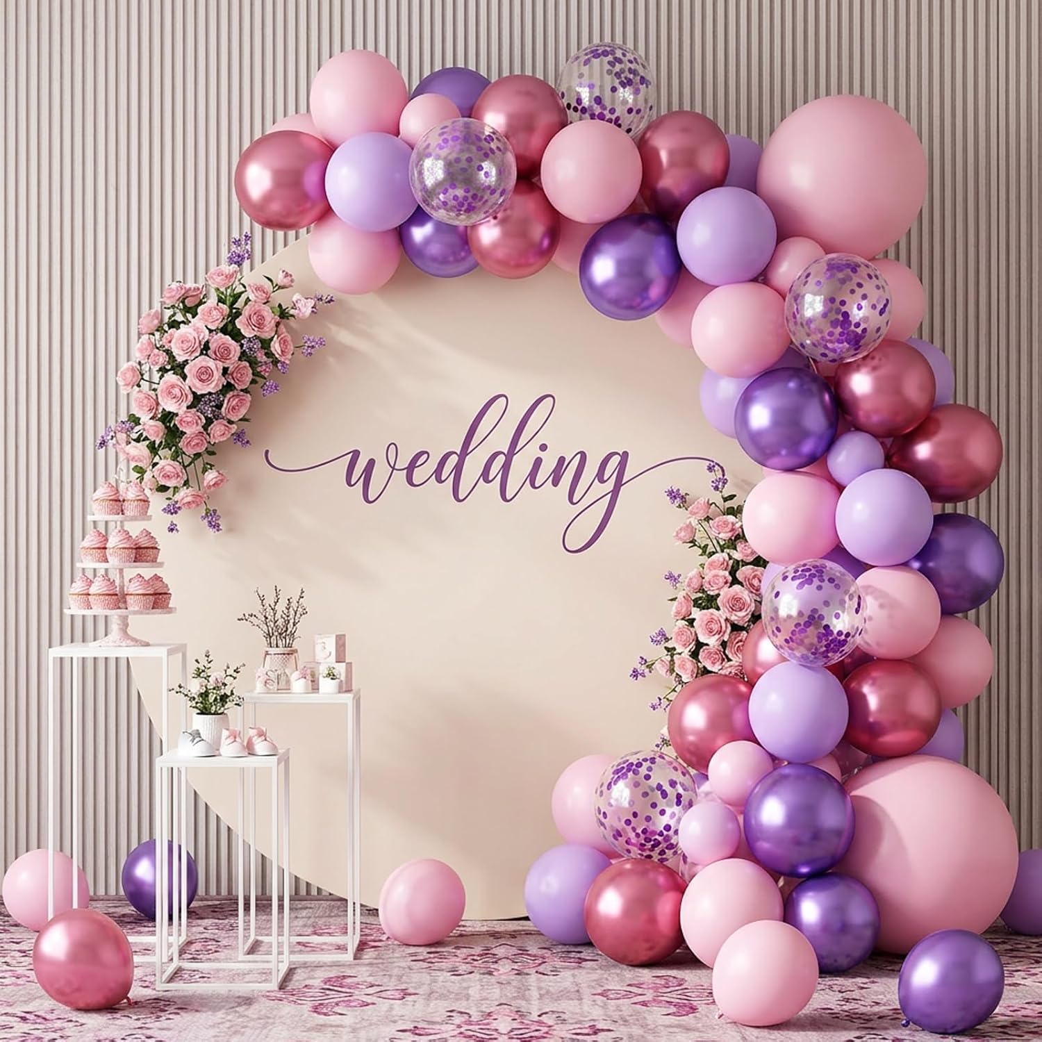 RUBFAC Balloon Garland Arch Kit - 129pcs Latex Balloons in Pink & Purple | Perfect for Birthdays & Weddings