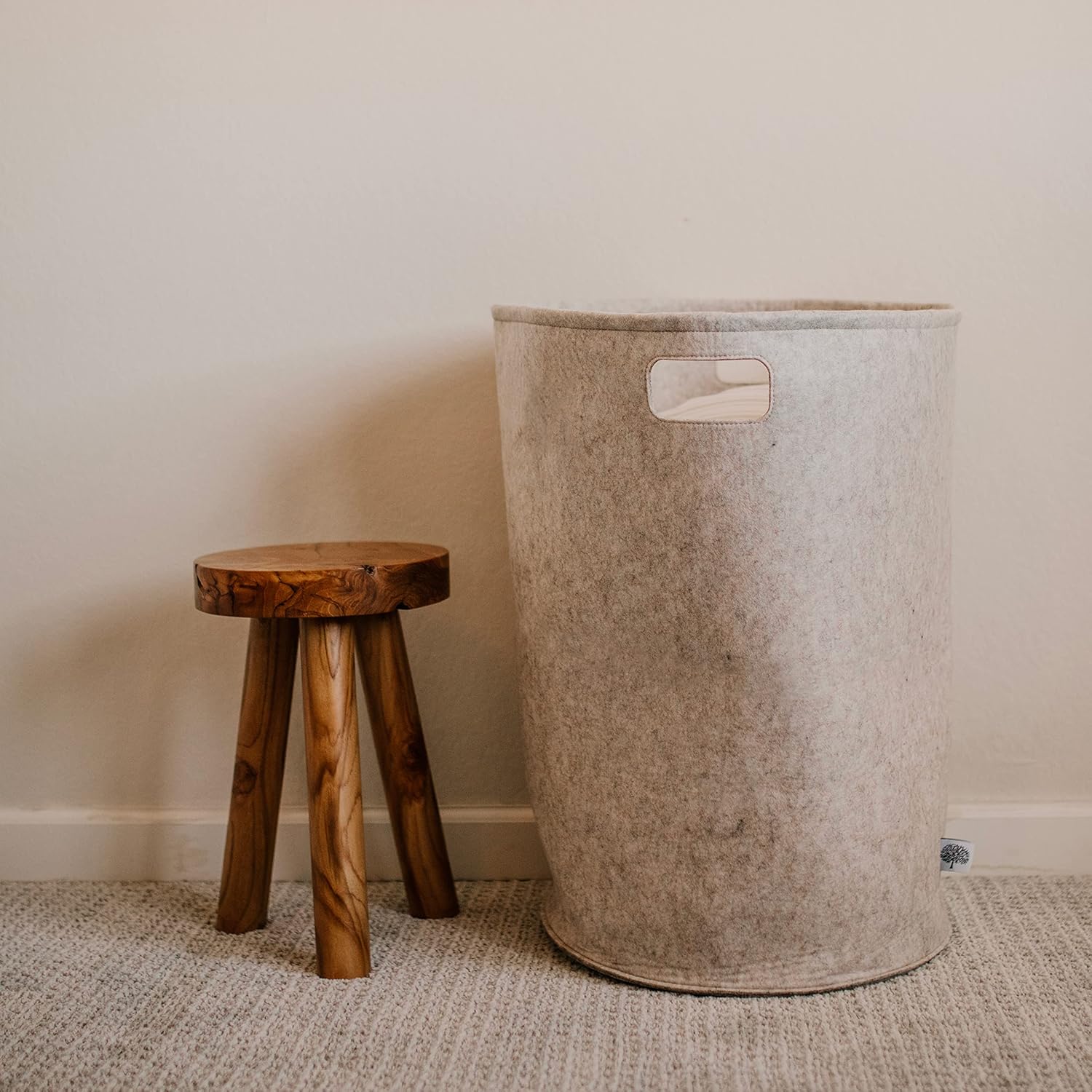 Parker Baby Nursery Laundry Hamper - Large Oatmeal Felt Storage Basket for Baby Essentials