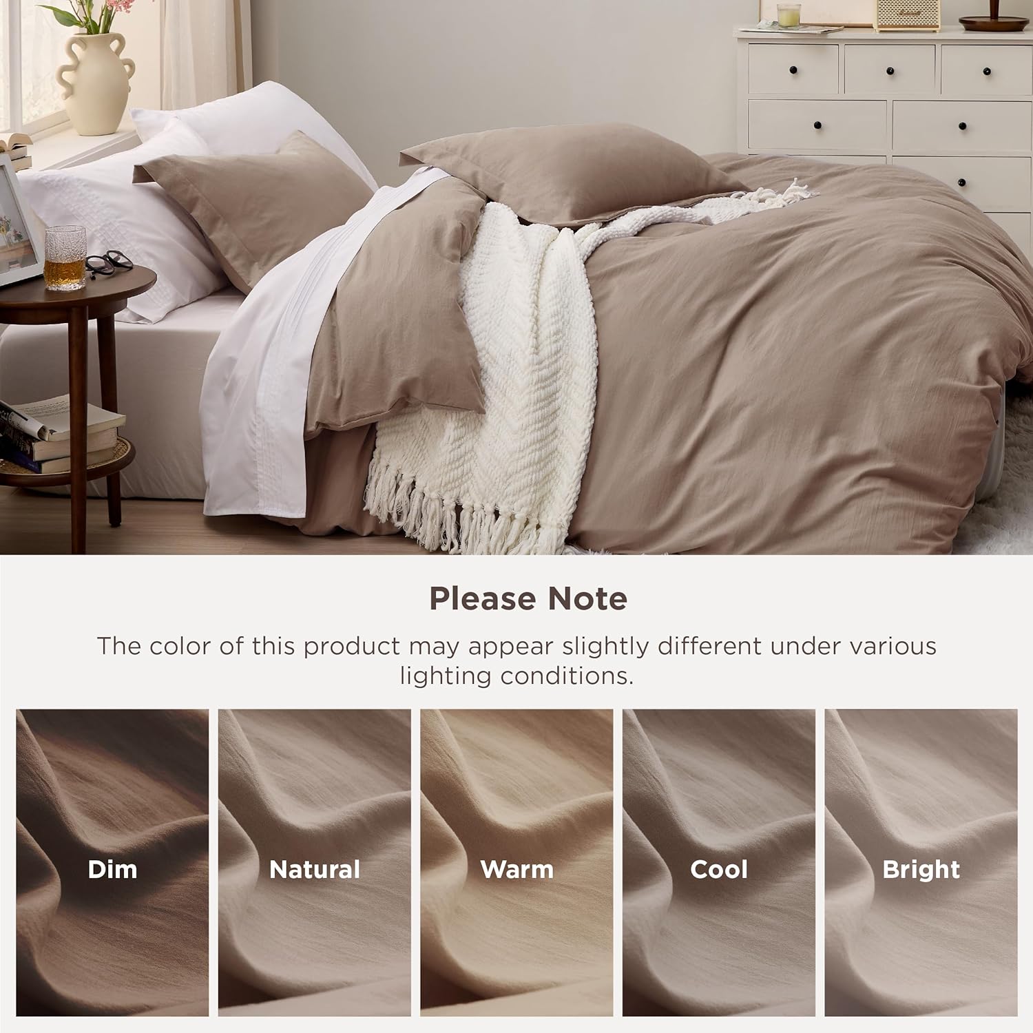 Bedsure Khaki Duvet Cover Set - Extra Soft King Size Bedding, 3 Pieces with Zipper Closure & Pillow Shams
