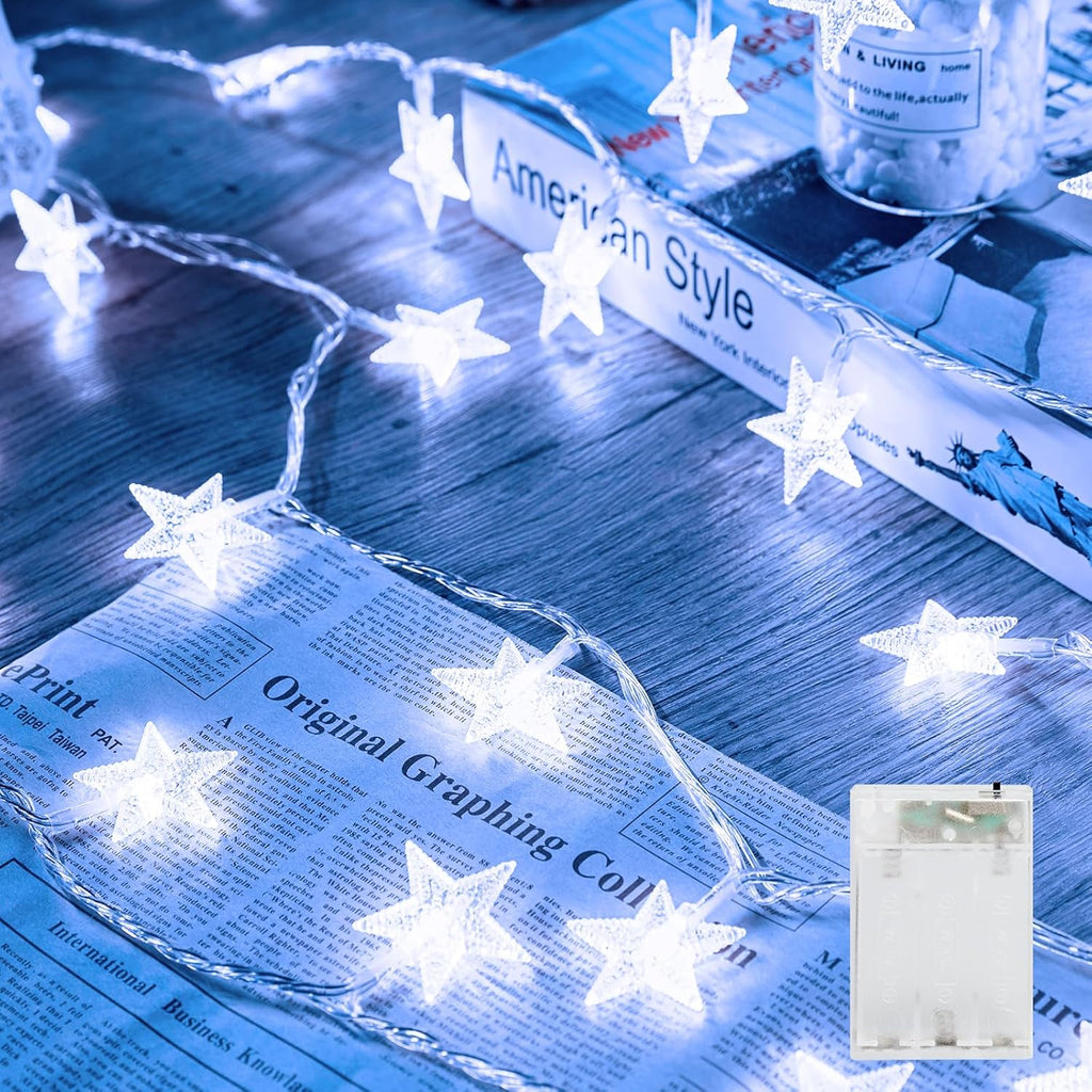 Minetom Star String Lights - 50 LED Waterproof Fairy Lights, 17 ft with Timer for Indoor & Outdoor Decor
