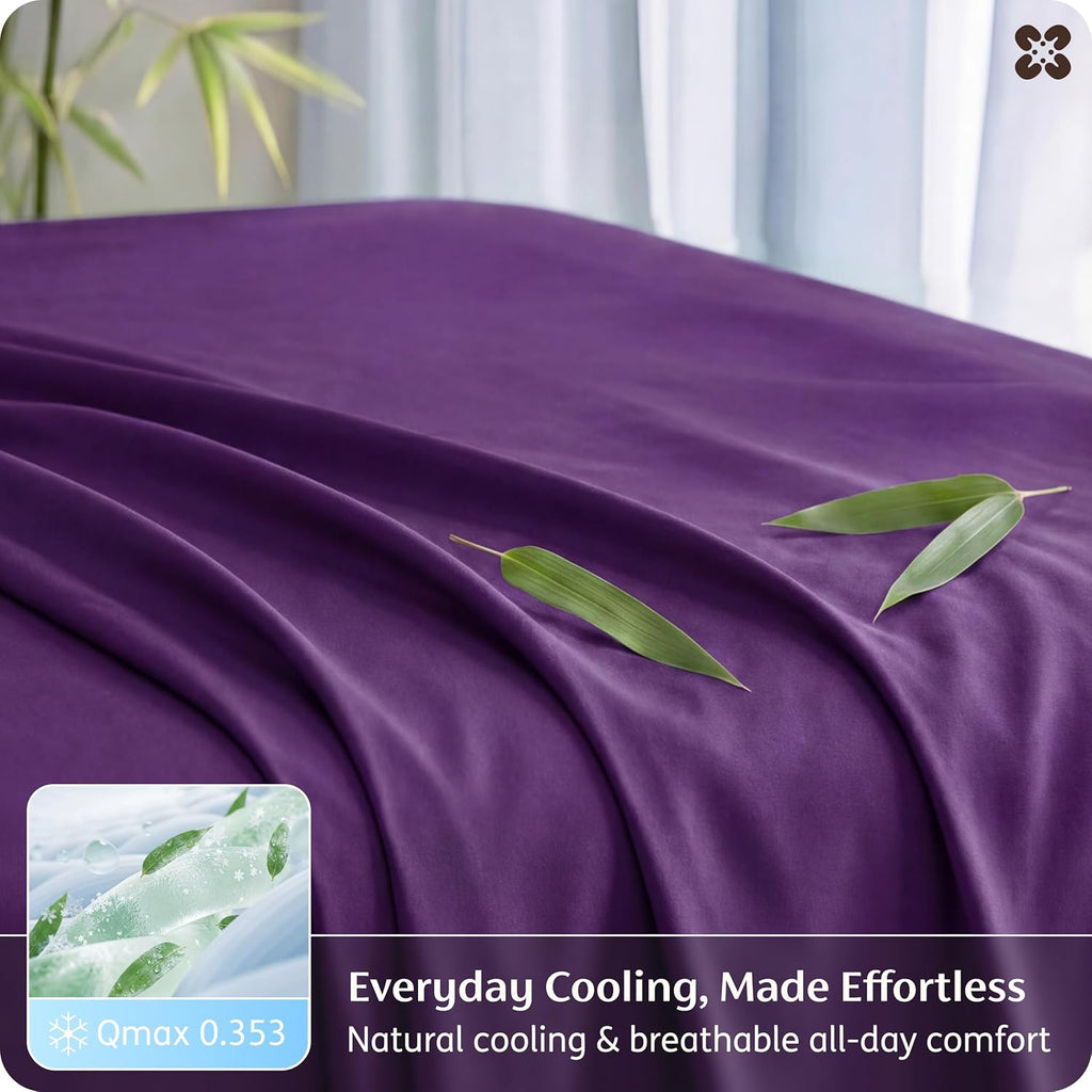 Bedsure King Size Cooling Sheets Set - Breathable Rayon from Bamboo | Soft & Luxurious Plum Color, Deep Pocket Up to 16 Inches