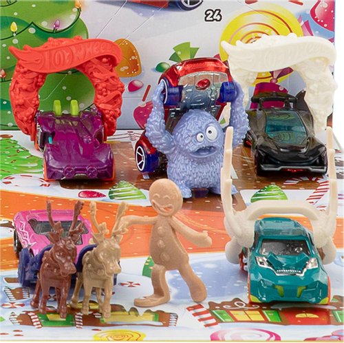 Hot Wheels | 2025 Advent Calendar Toy Cars Playset - 10 Vehicles, 10 Clips & 14 Winter Accessories