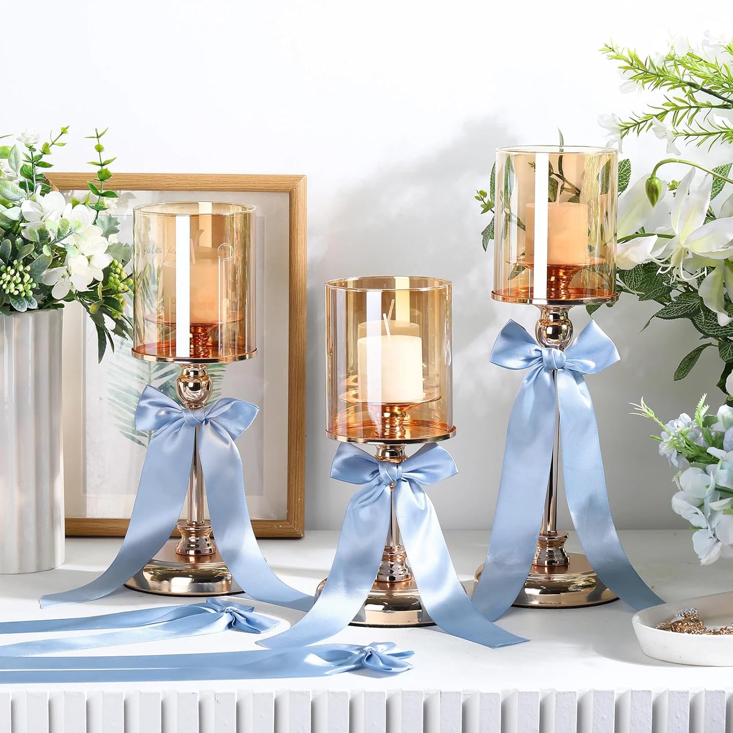 Teenyyou 12 Pcs Dusty Blue Candlestick Bows - 13 Inch Large Coquette Table Decor for Weddings & Parties