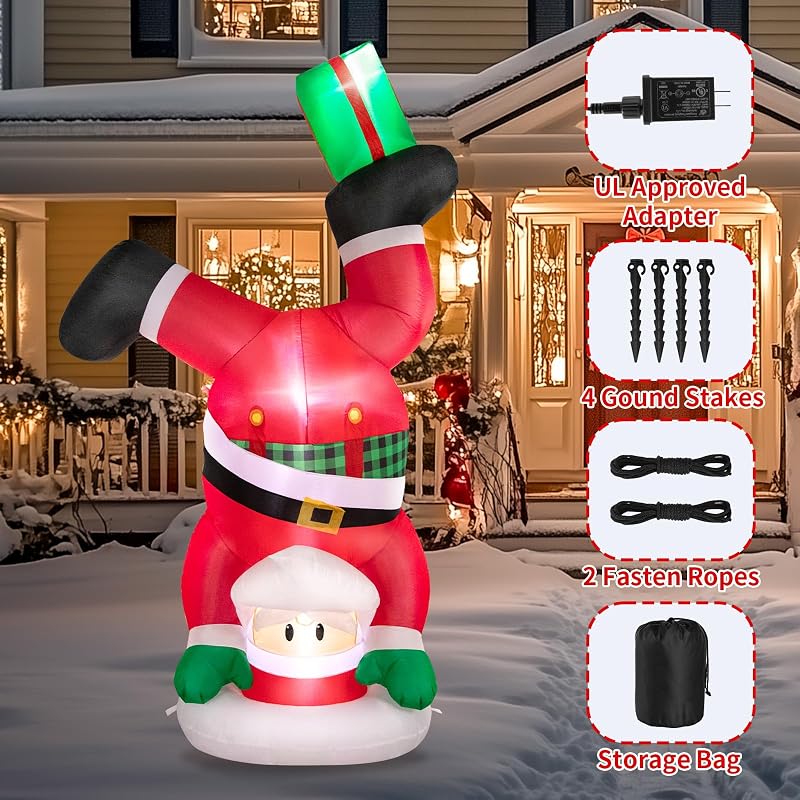 8 FT Handstand Santa Inflatable with 3 LED Lights - Outdoor Christmas Yard Decor (Variation: 8 FT Santa Claus)