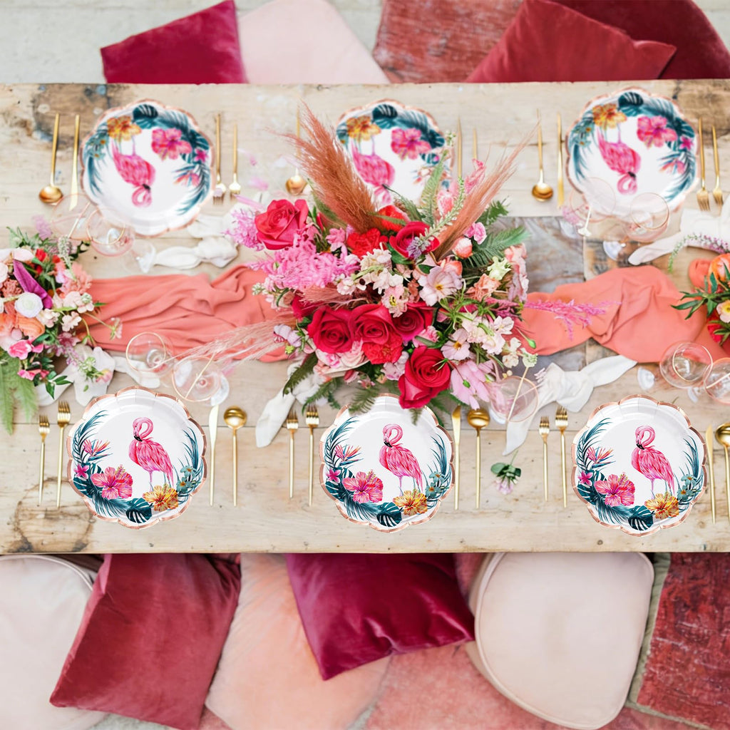 WRAPAHOLIC 25Pcs Summer Paper Plates - 7 Inch Pink Flamingo Disposable Plates Decorative Dinner Plates for Party Tableware Supplies Table Decor