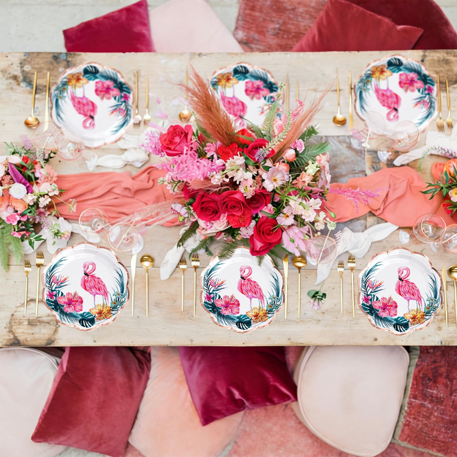 WRAPAHOLIC 25Pcs Summer Paper Plates - 7 Inch Pink Flamingo Disposable Plates Decorative Dinner Plates for Party Tableware Supplies Table Decor