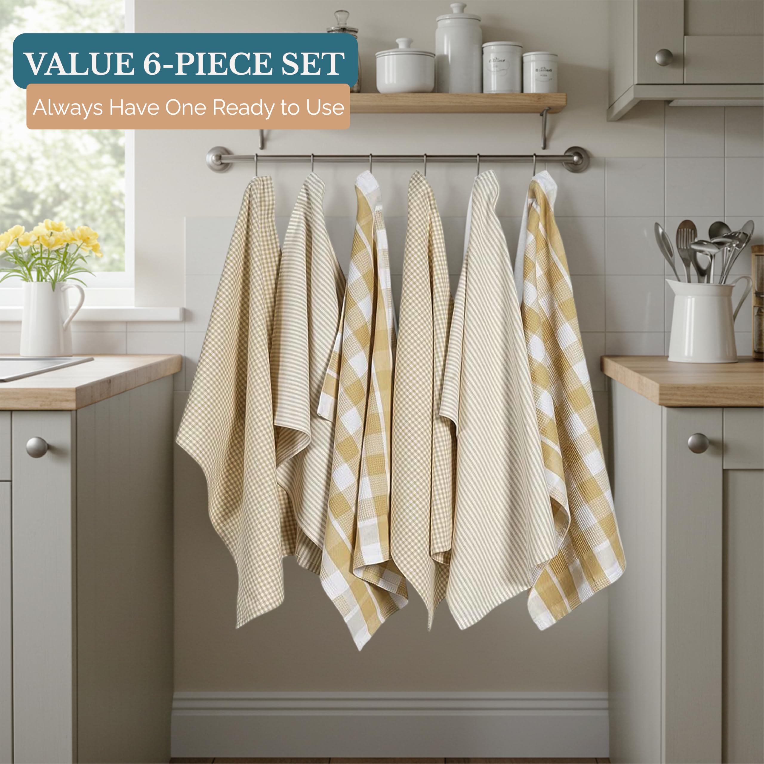 Casa Platino Kitchen Towels Cotton and Kitchen Dish Towels – Soft Cotton Set of 8 with Coordinated Patterns – Inviting Tones for Baking and Everyday Spills – Sage Green