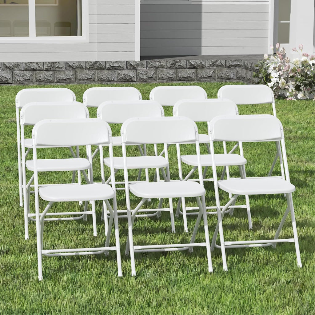 Skiennix 10-Pack White Folding Chairs - Lightweight Portable Design | 350lb Capacity for Events & Parties