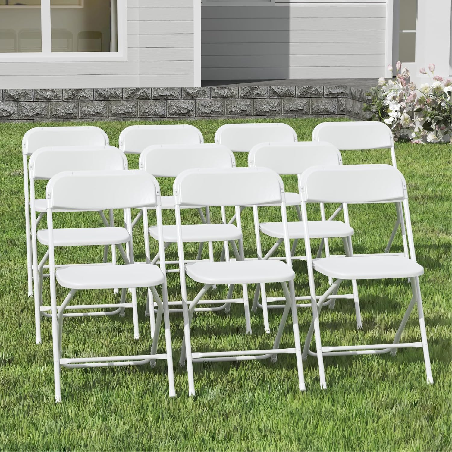 Skiennix 10-Pack White Folding Chairs - Lightweight Portable Design | 350lb Capacity for Events & Parties