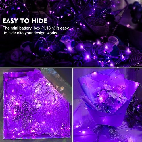 AIKEI 24 Pack LED Fairy Lights - Waterproof 7 Feet String Lights for Wedding, Party & Garden - Purple