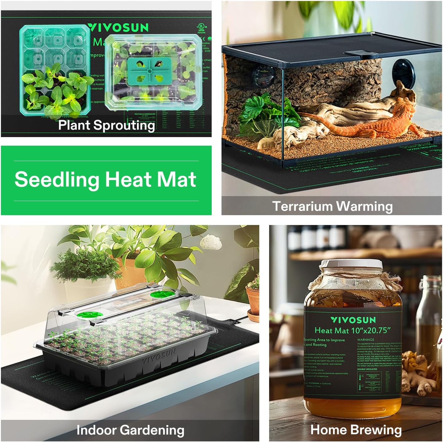 VIVOSUN Waterproof Seedling Heat Mat - UL & MET-Certified Hydroponic Heating Pad | 10" x 20.75" for Germination
