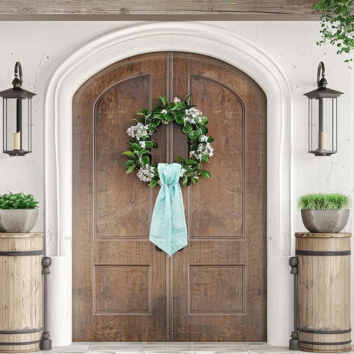 Light Blue Buffalo Plaid Wreath Sash for Front Door Seersucker Wreaths Satin Sash Burlap Garland Ribbon Accessories for Wreath Yard Doorway Indoor Outdoor Bridal Shower Home Decor,5.1 x 54.3