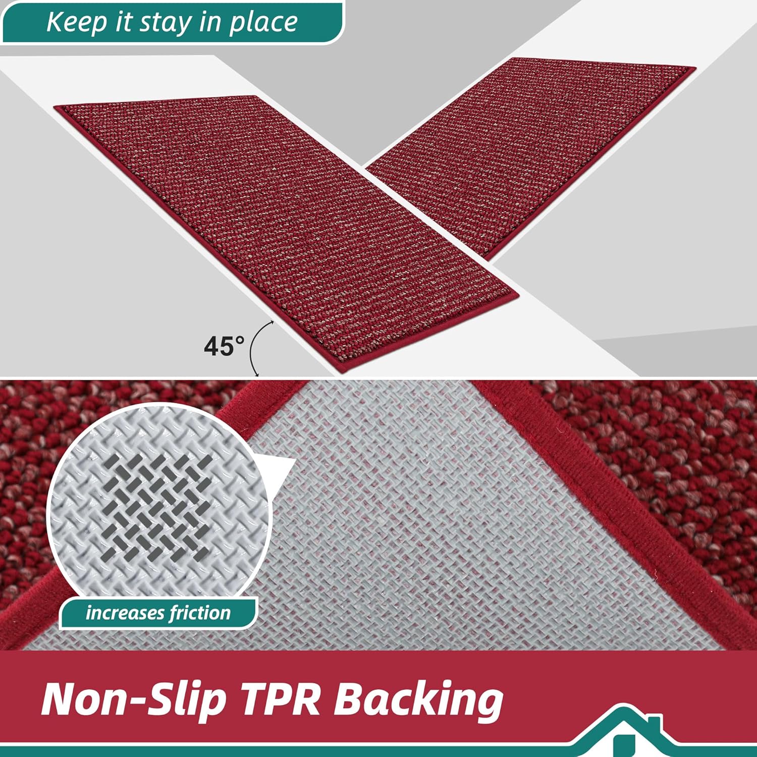 BEQHAUSE Dirt Trapper Door Mat - Non-Slip, Washable, Dirt Resistant | 20" x 48", Red Entryway Mat