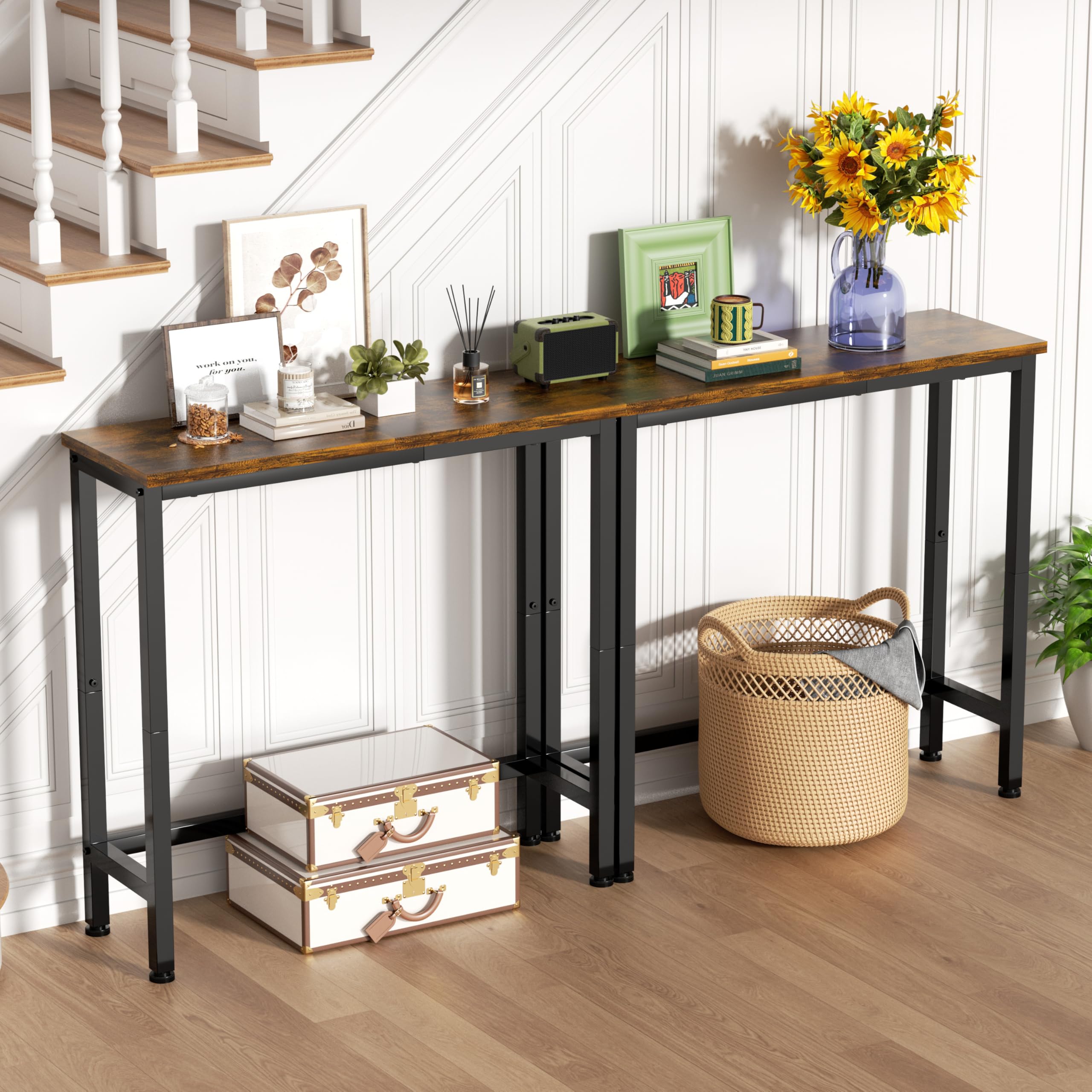 GRLEAF 29.5" Narrow Console Table, Small Entryway Table, Thin Hallway Table Skinny Sofa Side Display Table for Entrance, Bedroom, Living Room, Foyer, Corridor, Office - Rustic Brown (9.5" Deep)