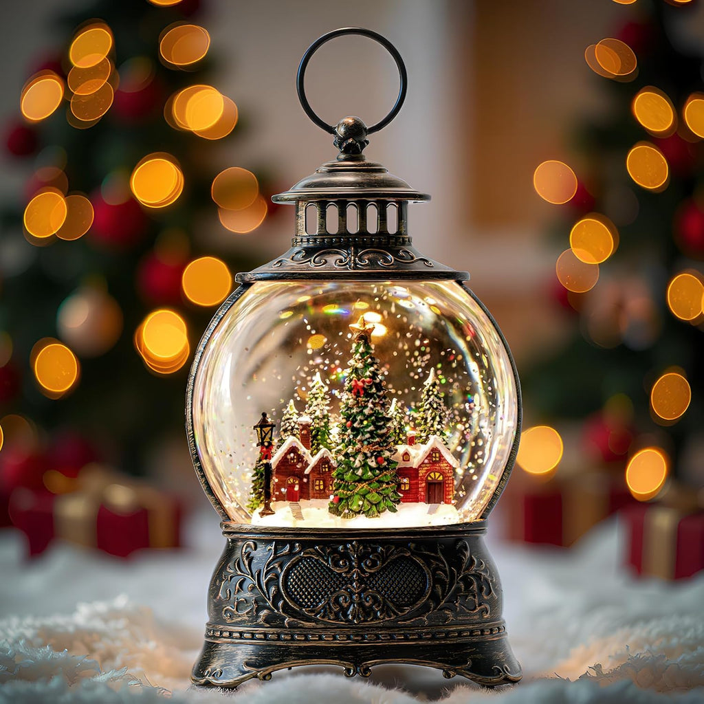 Regine Switzerland Christmas Snow Globe Lantern - Musical Water Lantern with Timer & USB/Battery Operated | Festive Village Decor