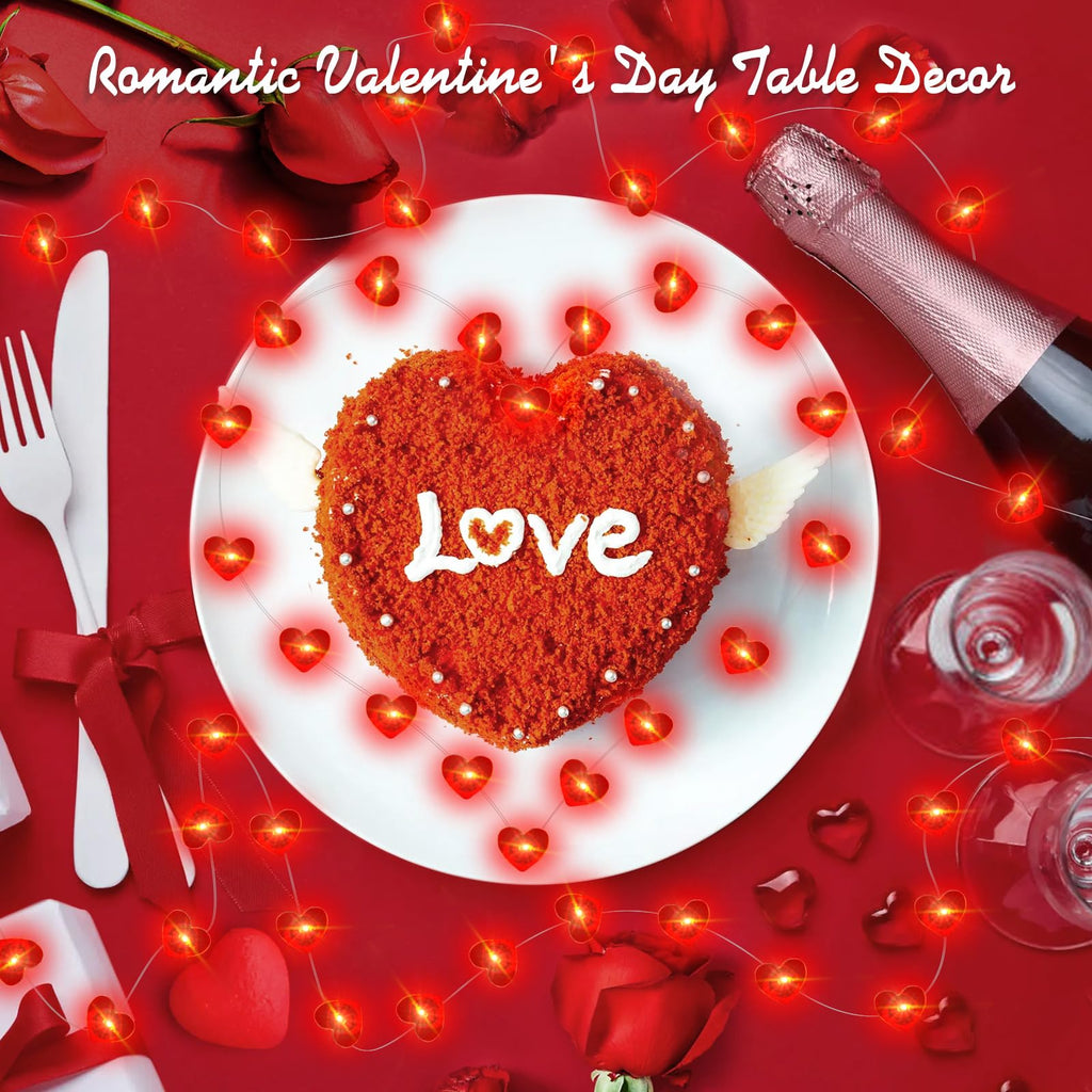 Aogist 50LED Valentine's Day Fairy Lights -16ft Super Bright 3D Red Heart String Light Battery Operated Mather's Day Gift Decor for Indoor/Outdoor Party Home Yard Tree Decor,1 Pack