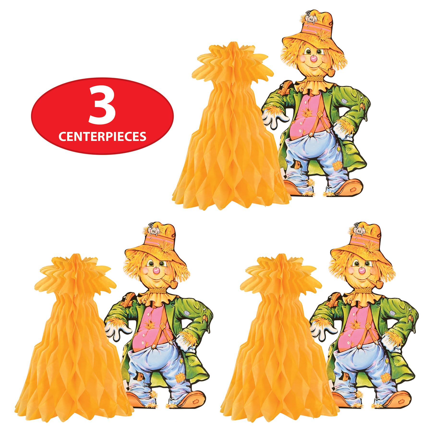 Beistle 3 Piece 11" Fall Harvest Scarecrow Centerpieces for Thanksgiving Decorations