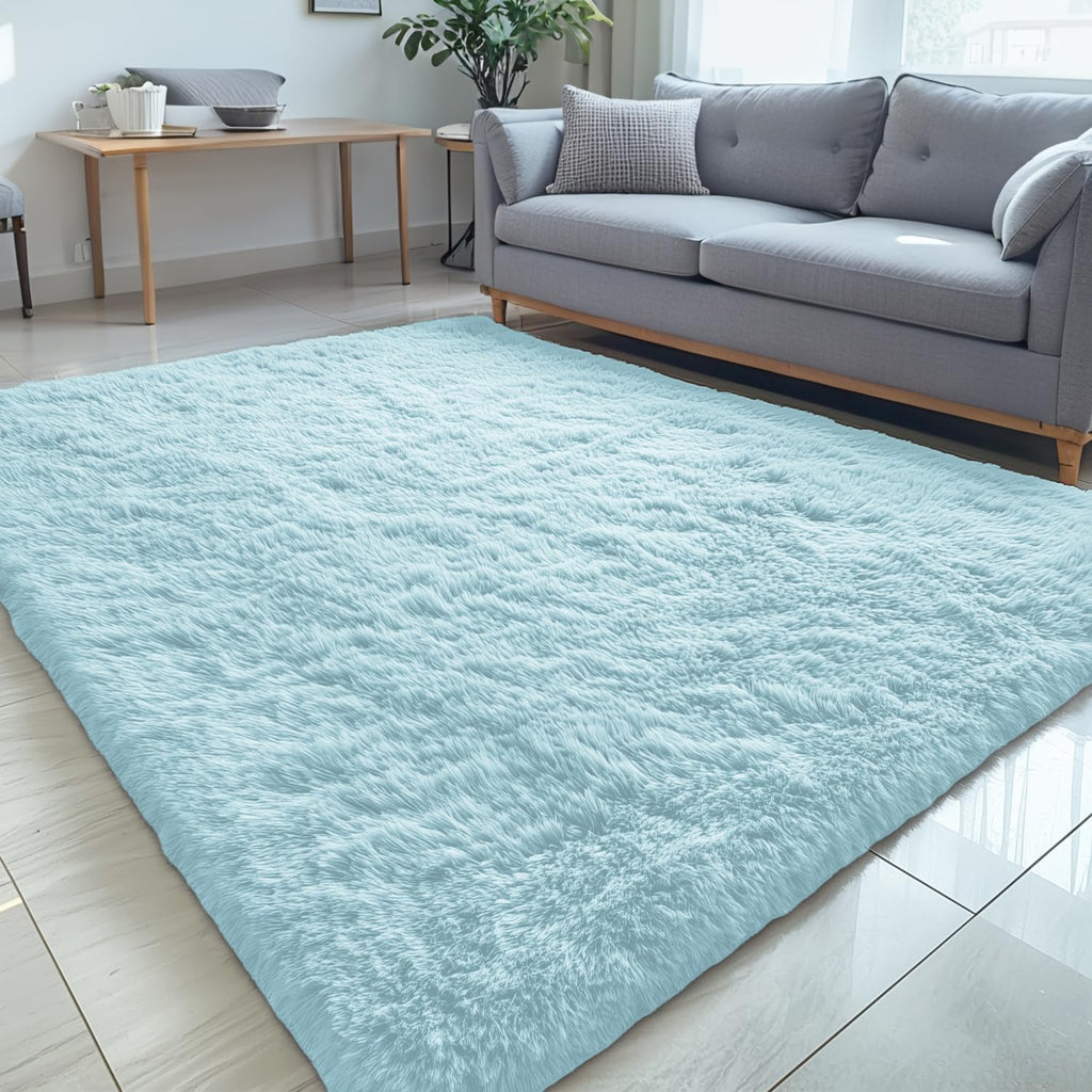 OLANLY Large Area Rug - Soft Fluffy Shaggy Carpet for Living Room & Bedroom | 5x8 Light Blue Indoor Decor