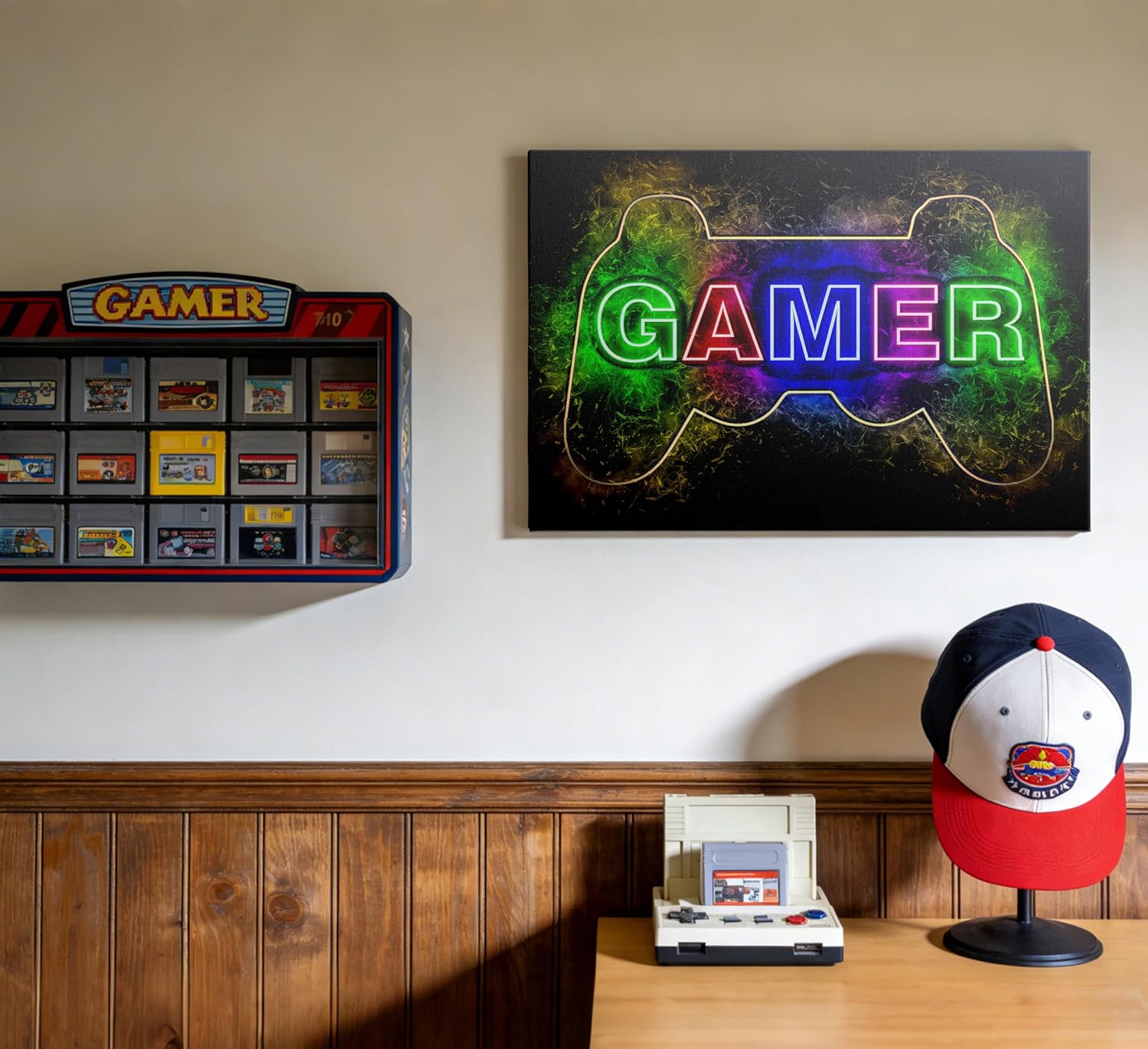 Skiennix Cool Gaming Canvas Wall Art - Colorful Neon Gamepad Poster for Teen Boys Room | 12 x 16 Inch