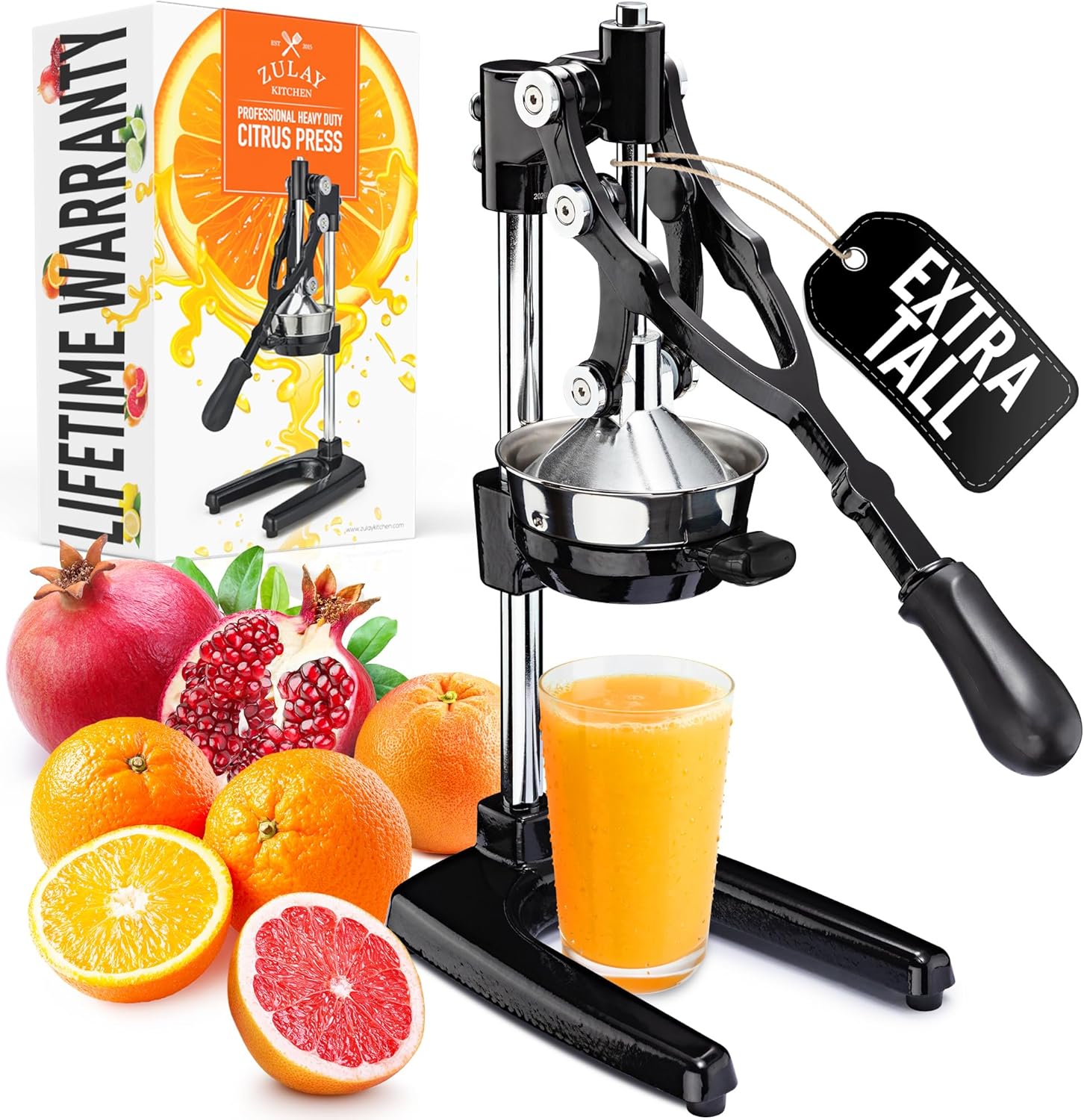Zulay Kitchen Extra Tall Citrus Press - Manual Juicer for Orange Juice | Fits Tumblers & Tall Glasses