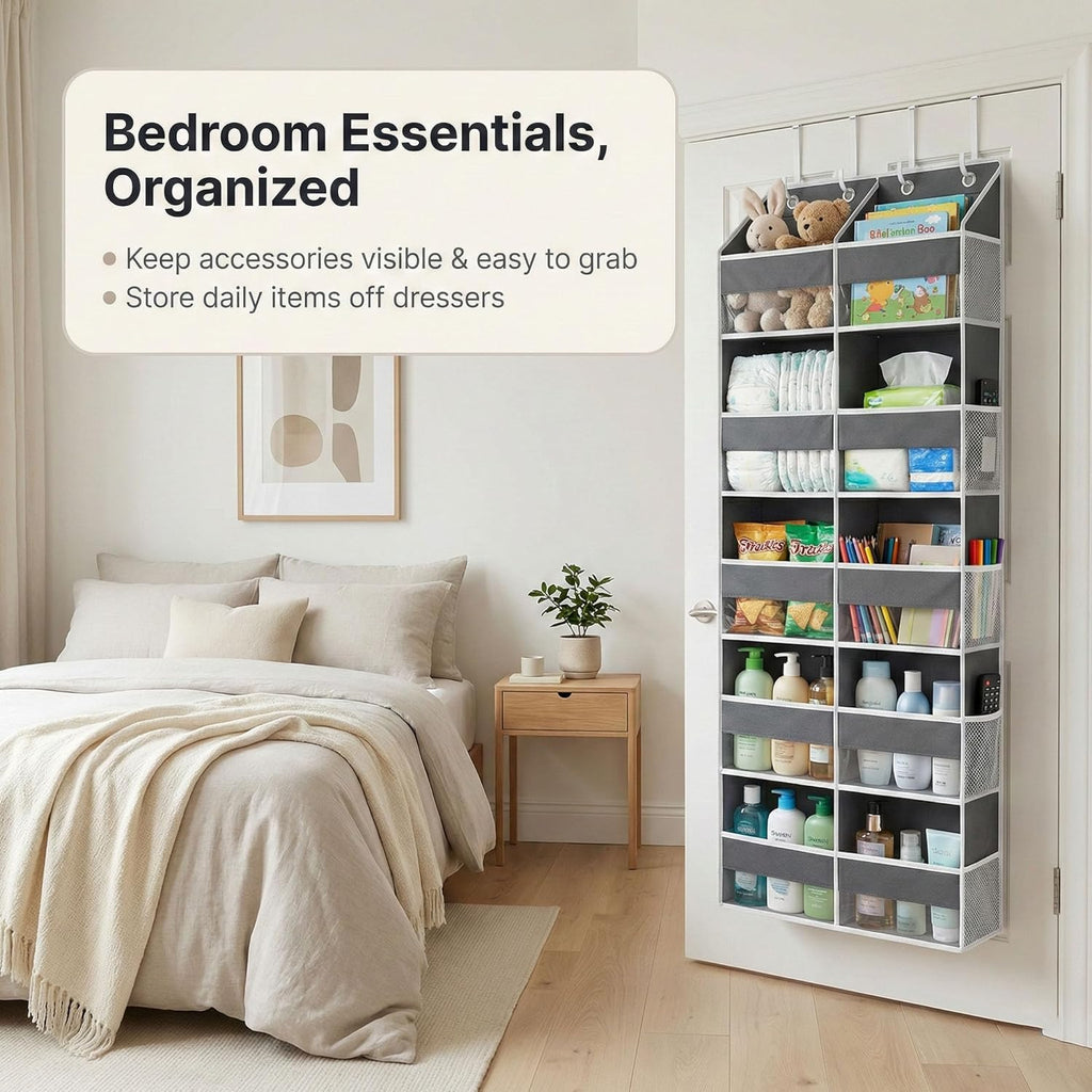 Skiennix 10-Pocket Over The Door Organizer - Heavy-Duty 600D Oxford Fabric, Upgraded Hooks for Dorm & Closet Storage