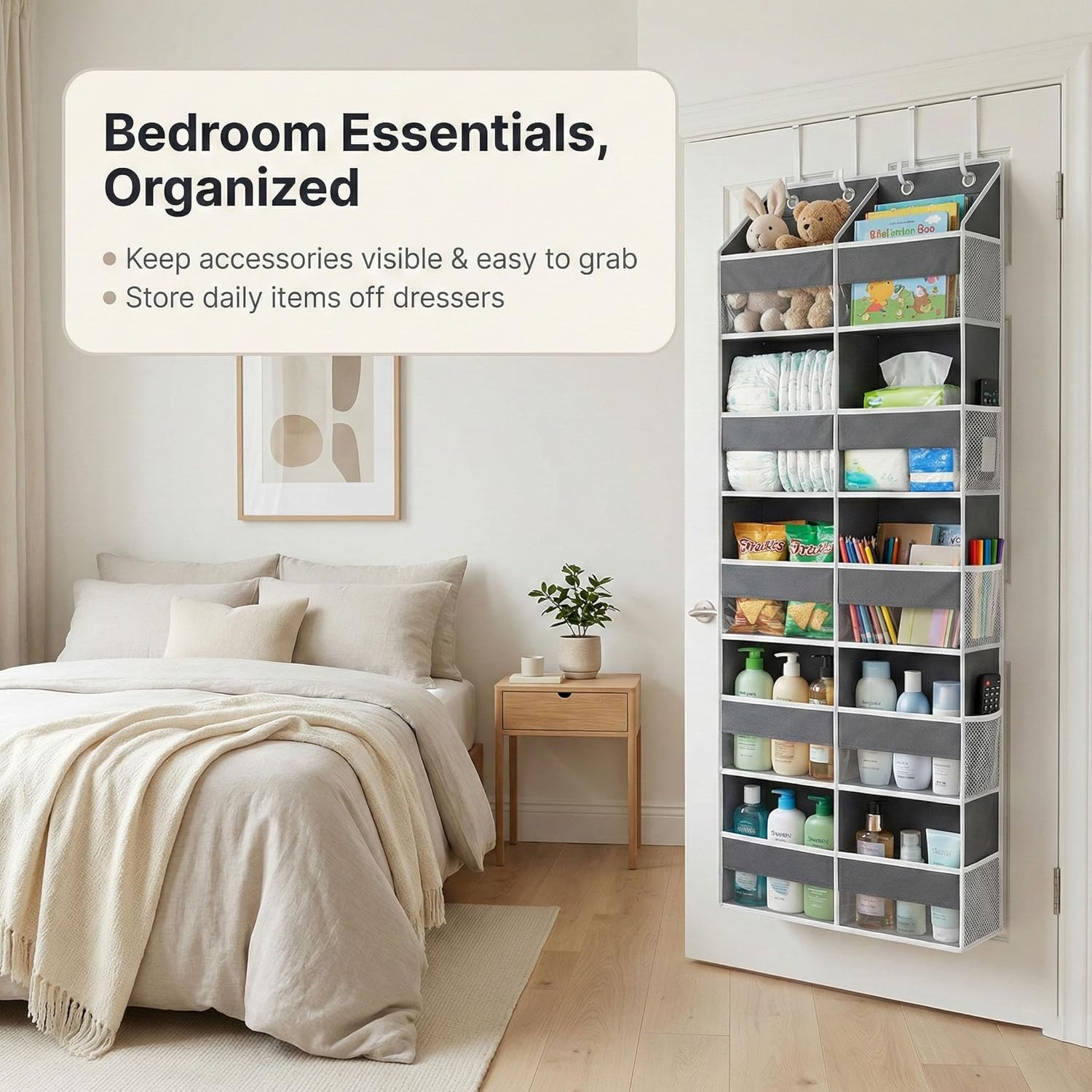 Skiennix 10-Pocket Over The Door Organizer - Heavy-Duty 600D Oxford Fabric, Upgraded Hooks for Dorm & Closet Storage