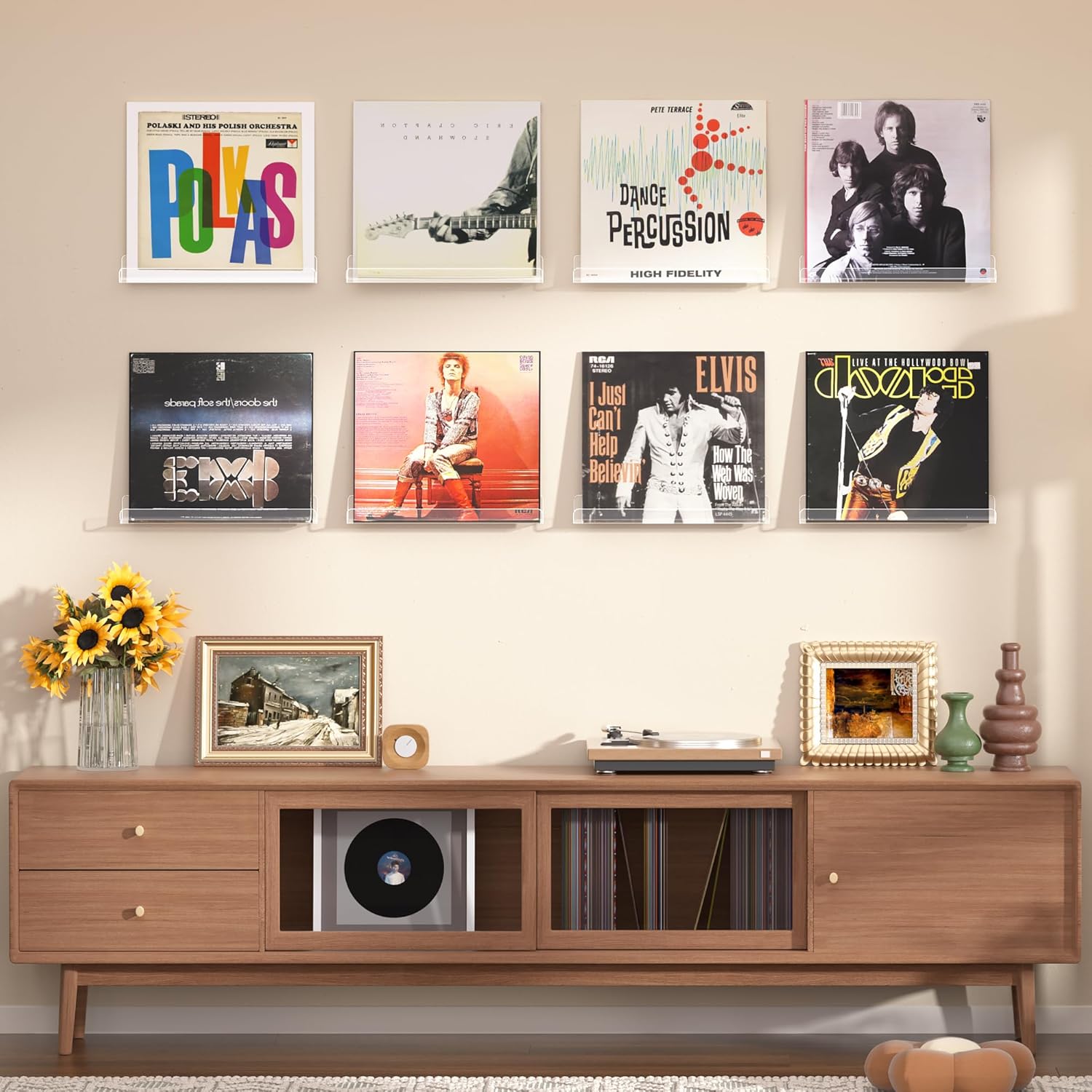 Upsimples 8 Pack Vinyl Record Wall Mount Shelves - 12" Clear Acrylic Album Display & Storage | Perfect for Kids Bookshelf, Magazine Rack, Wall Decor