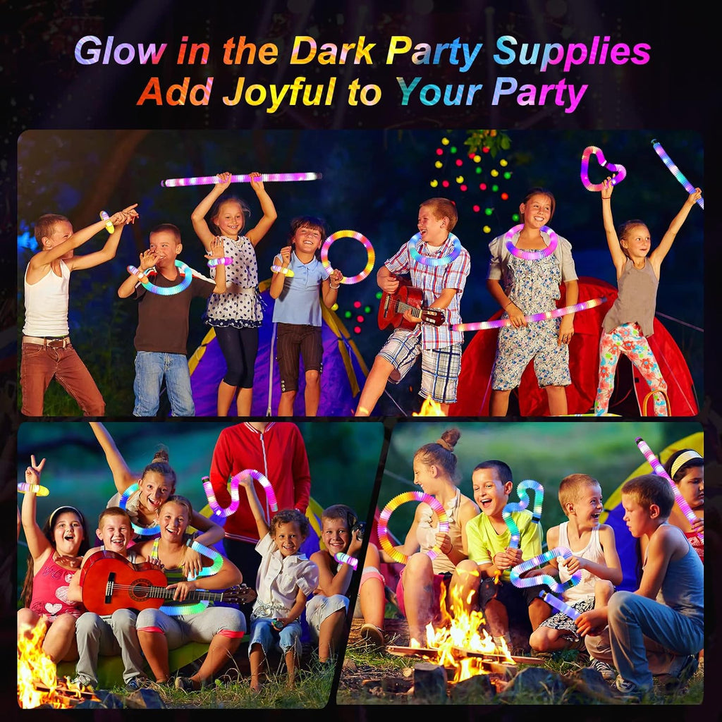 Skiennix Glow Sticks Fidget Pop Tubes - 24 Pack Glow in The Dark Sensory Toys for Kids | Perfect Party Favors