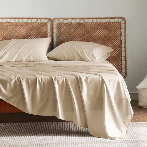 Bedsure Cooling California King Sheet Set - Breathable Rayon from Bamboo, Deep Pocket, Soft & Silky, Beige