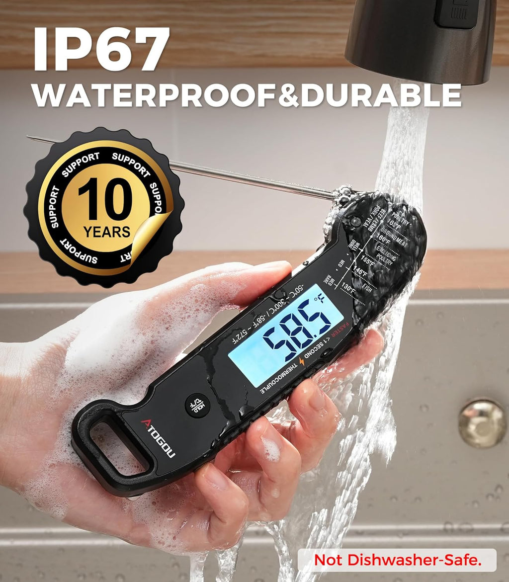 Atogou Meat Thermometer - Professional Instant Read Food Thermometer | Waterproof, ±0.5℉ Accuracy, Black