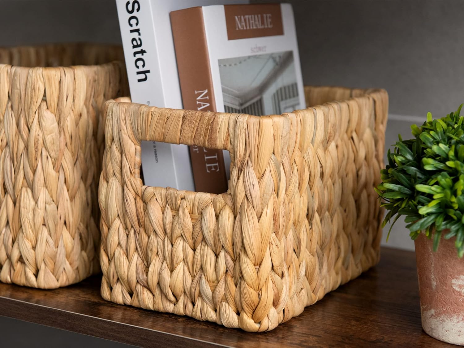 StorageWorks Wicker Baskets - Handwoven Water Hyacinth with Built-in Handles for Bathroom Organization | Medium & Small, 2 Pack