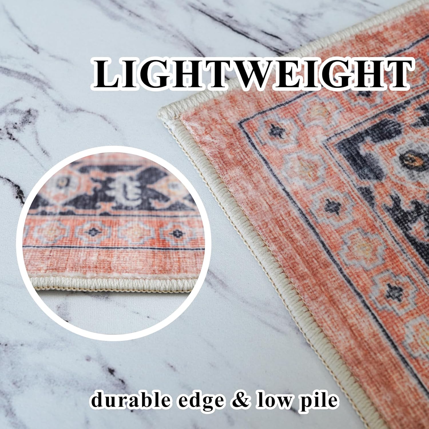 Skiennix Washable Hallway Runner Rug - Vintage Water-Resistant, Ultra Soft Indoor Mat (2x6, Orange)