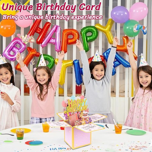 3D Pop Up Birthday Card - Unique Handmade Greeting Card Gift Box for Family & Friends